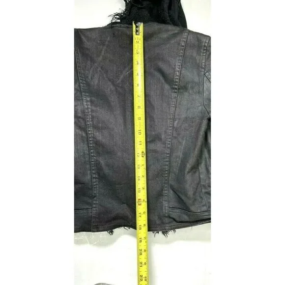 Free People Black Moto Jacket Coat Size 2 Front Drape Coated Denim Jean